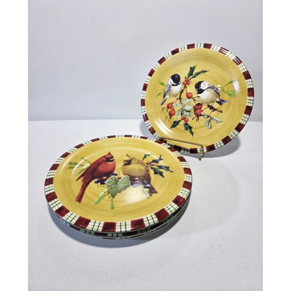 Lenox  Winter Greetings Salad Plates 8.5" Set Of 4 Birds Cardinals Christmas